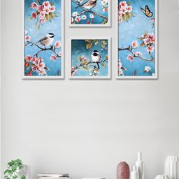 Art Street Set Of 4 Blue & Pink Abstract Birds Theme Framed Paintings-picture-33