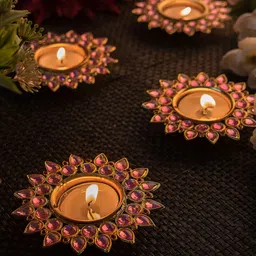 Homesake Set of 4 Pink & Gold-Toned Tea Light Candle Holders-image-36