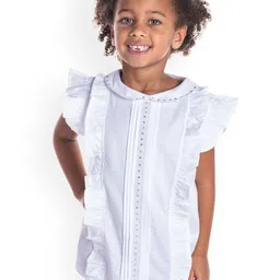 Cherry Crumble Girls White Solid Shirt Style Cotton Top-picture-13