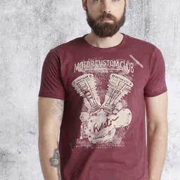 Roadster Men Maroon Printed Round Neck Pure Cotton T-shirt-picture-34