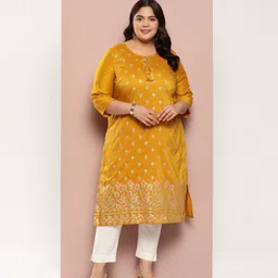 Sztori Plus Size Ethnic Foil Printed Kurta-image-8