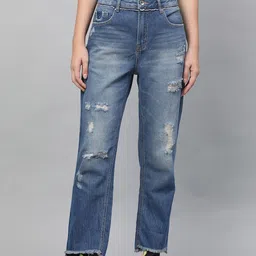 STREET 9 Women Blue Relaxed Fit Mid-Rise Mildly Distressed Stretchable Jeans-picture-20