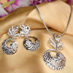 Saraf RS Jewellery Rhodium-Plated AD studded Pendant with Earrings and Chain-picture-44