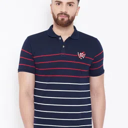 Austin wood Men Navy Blue Striped Polo Collar T-shirt-picture-29
