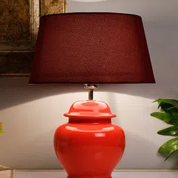 Homesake Orange Solid Ceramic Pot Shaped Handcrafted Table Lamp with Shade-picture-34