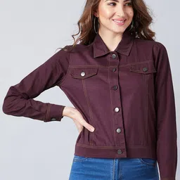 Athena Women Burgundy Solid Denim Jacket-picture-34