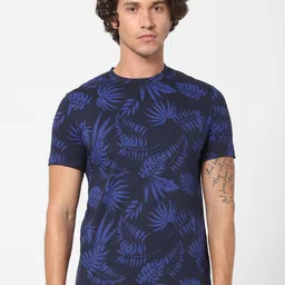 Celio Men Navy Blue Floral Printed Tropical T-shirt-image-43