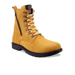 bacca bucci Men Tan Brown Leather High-Top Flat Boots-image-13