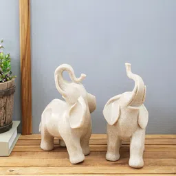 TAYHAA Beige Set of 2 Elephant Trumpeting Aloud Figurine-picture-22