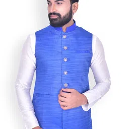 Manu Men Blue Woven Design Nehru Jacket-picture-33
