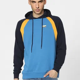 Jack & Jones Men Blue Colourblocked Hooded Sweatshirt-picture-12