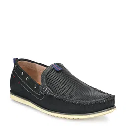 Hitz Men Black Perforations Leather Loafers-image-1