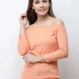 Cation Women Orange Solid Bardot Top-image-47