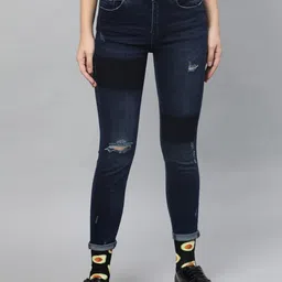 STREET 9 Women Blue Skinny Fit Mid-Rise Mildly Distressed Stretchable Jeans-picture-38