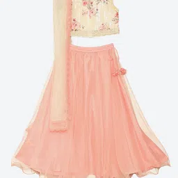 Biba Girls Beige & Peach-Coloured Embellished Ready to Wear Lehenga & Blouse with Dupatta-picture-33