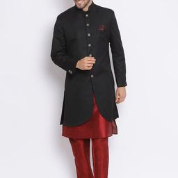 Hangup Men Black & Red Solid Sherwani Set-picture-16