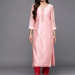 Libas Floral Embroidered Pastels Chanderi Silk Kurta-image-94