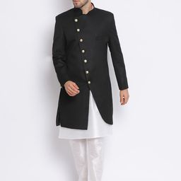 Hangup Men Black & White Solid Sherwani Set-picture-10