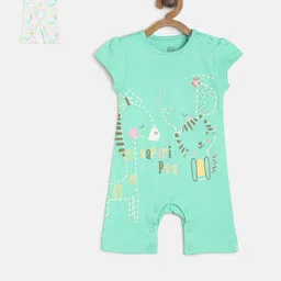 MINI KLUB Infant Girls Pack Of 2 Sea Green & White Printed Pure Cotton Rompers-picture-16