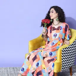 Varanga Abstract Printed Flared Sleeve Georgette A-Line Maxi Dress-picture-28