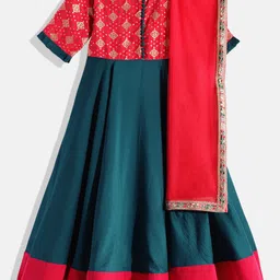 Ethnovog Girls Fuchsia Pink  Teal Blue Made To Measure Kurta with Pyjamas  Dupatta-image-31