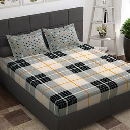 Story@home White Grey Geometric Cotton 144 TC Queen Bedsheet With 2 Pillow Covers-picture-36