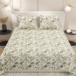 Myntra Elegant Homes White & Grey Floral 220 TC King Bedsheet with 2 Pillow Covers-picture-23