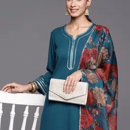 Varanga  Printed Gotta Patti Kurta with Palazzos & Dupatta-image-0