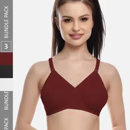 FIMS Black & White Pack of 3 Cotton Blend Non-Padded Bra MTR_Cross_Bra_-picture-22