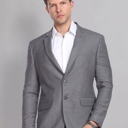 AD By Arvind Men Grey Self-Design Tailor-Fit Single-Breasted Formal Blazer-picture-34