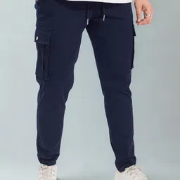 THE BEETEL HOUSE Men Relaxed Straight Leg Easy Wash Cargos Trousers-image-73