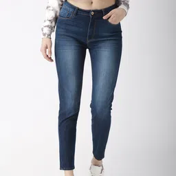 Flying Machine Women Navy Blue Skinny Fit High-Rise Clean Look Cropped Stretchable Jeans-picture-34