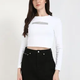 Calvin Klein Jeans Women Typography Printed Round Neck Cotton T-shirt-picture-38