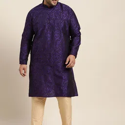 SOJANYA PLUS Men Plus Size Purple Woven Design Straight Kurta-picture-31