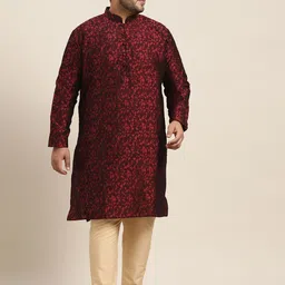 SOJANYA PLUS Men Plus Size Red & Black Woven Design Straight Kurta-picture-16