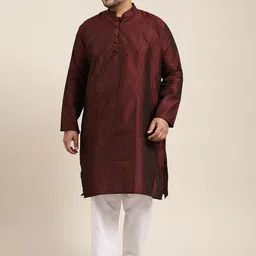SOJANYA PLUS Men Maroon Jacquard Kurta-picture-4