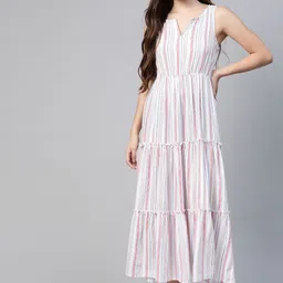 Mast & Harbour White & Red Striped Tiered A-Line Midi Dress-picture-4