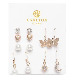 Carlton London Pack Of 6 Gold-Plated Pearls Contemporary Hoop Earrings-image-1
