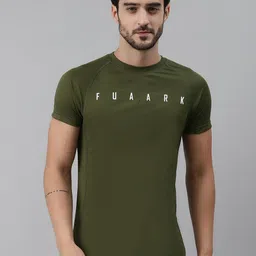 FUAARK Men Olive Green & White Brand Logo Print Slim Fit Round Neck T-shirt-picture-27