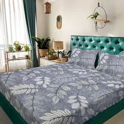 Myntra Elegant Homes Grey & White Floral 350 TC King Fitted Bedsheet Set-2.50 m x 2.15 m-picture-17