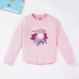 Ed-a-Mamma Girls Pink Printed Applique T-shirt image 1