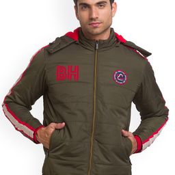 Being Human Men Olive Green Colourblocked Crop Open Front Jacket with Patchwork-picture-34
