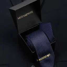 MUTAQINOTI Men Dotted Pattern Silk Formal Accessory Gift Set-image-37