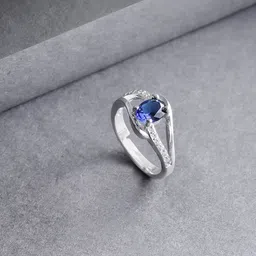 Jewels Galaxy Navy Blue Silver-Plated Stone-Studded Handcrafted Adjustable Finger Ring-image-6