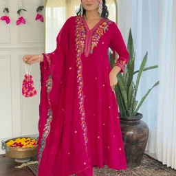 KALINI Women Floral Embroidered Regular Thread Work Kurta with Trousers & With Dupatta-picture-13