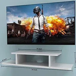 shoper cart TV Cabinet Wall Shelves, Smart LED TV Entertainment Unit Wooden Set Top Box Stand | TV Stand Wall Shelf for Living Room Stylish (White) image 5