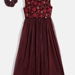 Allen Solly Junior Girls Floral Embroidered Net Maxi Fit & Flare Party Dress-picture-14