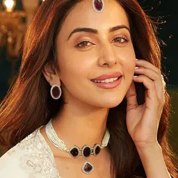AccessHer Sterling Silver-Plated AD Studded & Beaded Necklace and Earrings With Maang Tika-picture-34