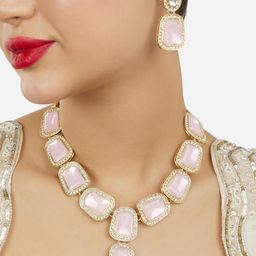 Zaveri Pearls Gold Plated Austrian Diamonds Studded Necklace And Earrings-picture-28