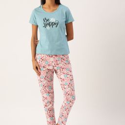 ETC Women Blue & Burgundy Printed Pure Cotton Night suit-picture-36